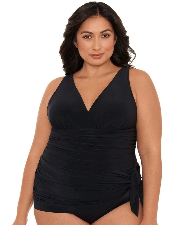 Celine V Neck Short Plus Size Swimdress in Black