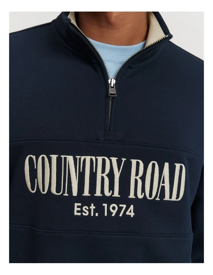 Half Zip Heritage Sweat in Dark Navy Multi
