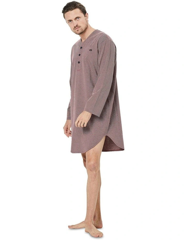 Long Sleeve Stripe Nightshirt in Red