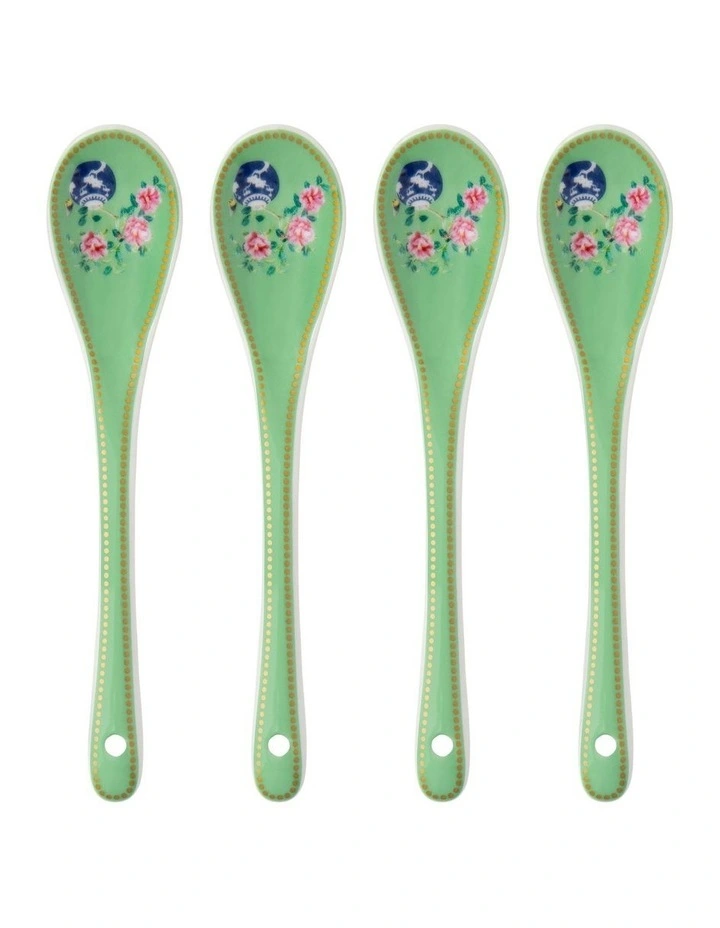 Gift Boxed Gabby Malpas Jardin Camelia Teaspoon Set of 4 in Green