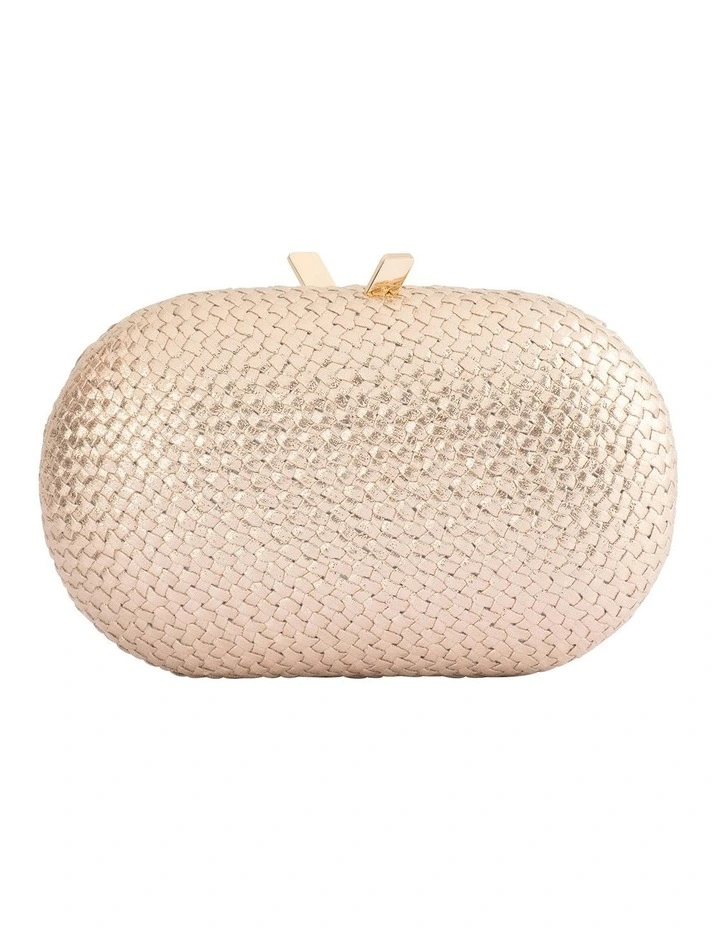 Lucia Woven Oval Clutch in Gold