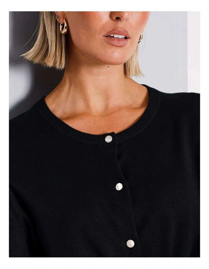 Button Front Cropped Cardi in Black