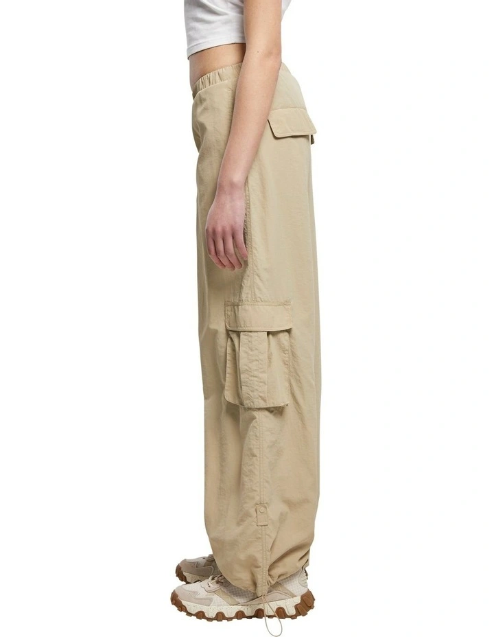 Wide Crinkle Nylon Cargo Pants in Concrete