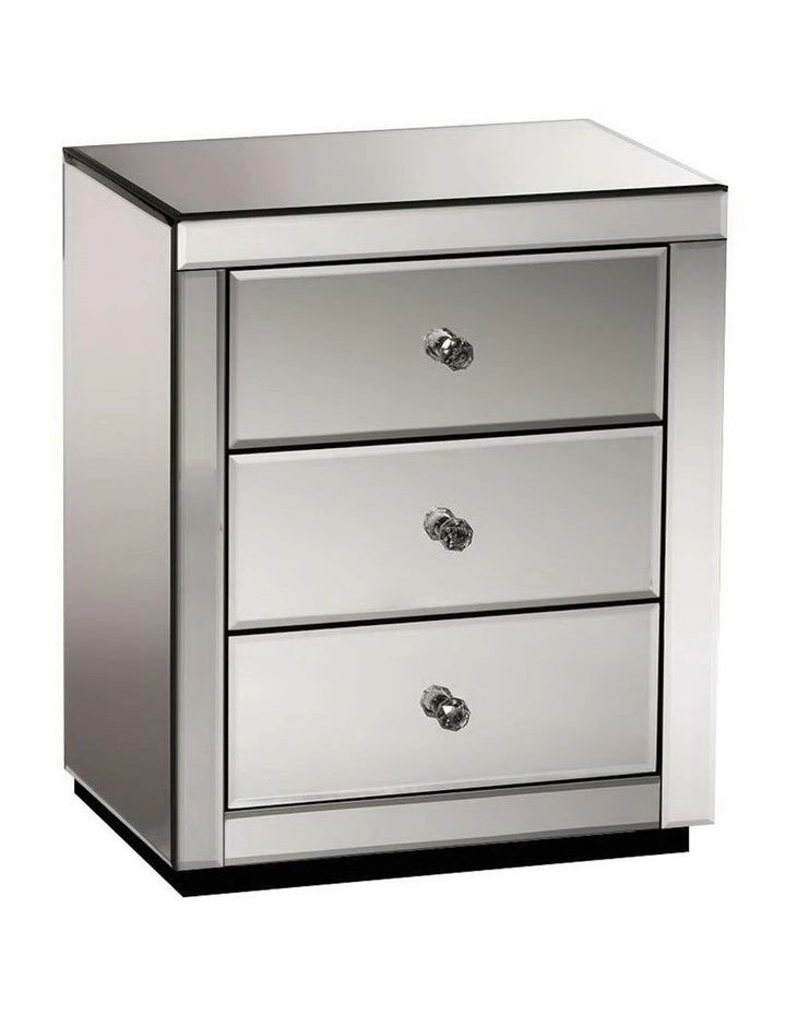3 Drawers Mirrored Presia Bedside Table in Grey