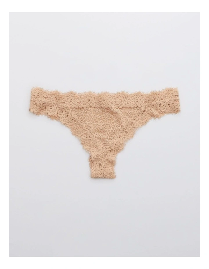 Aerie Eyelash Lace Thong Underwear in Beige