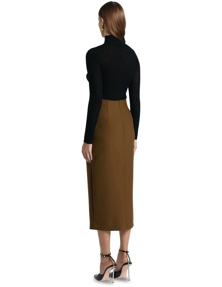 High Waisted Body Con Skirt in Nutmeg