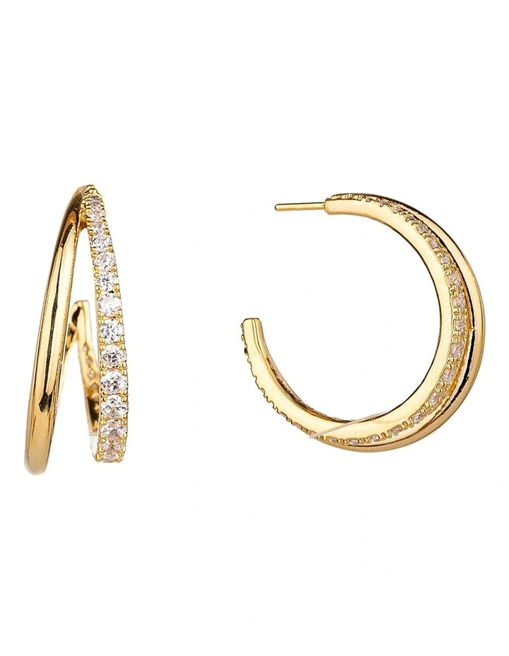 Double Strand Hoop Earring With CZ in Gold