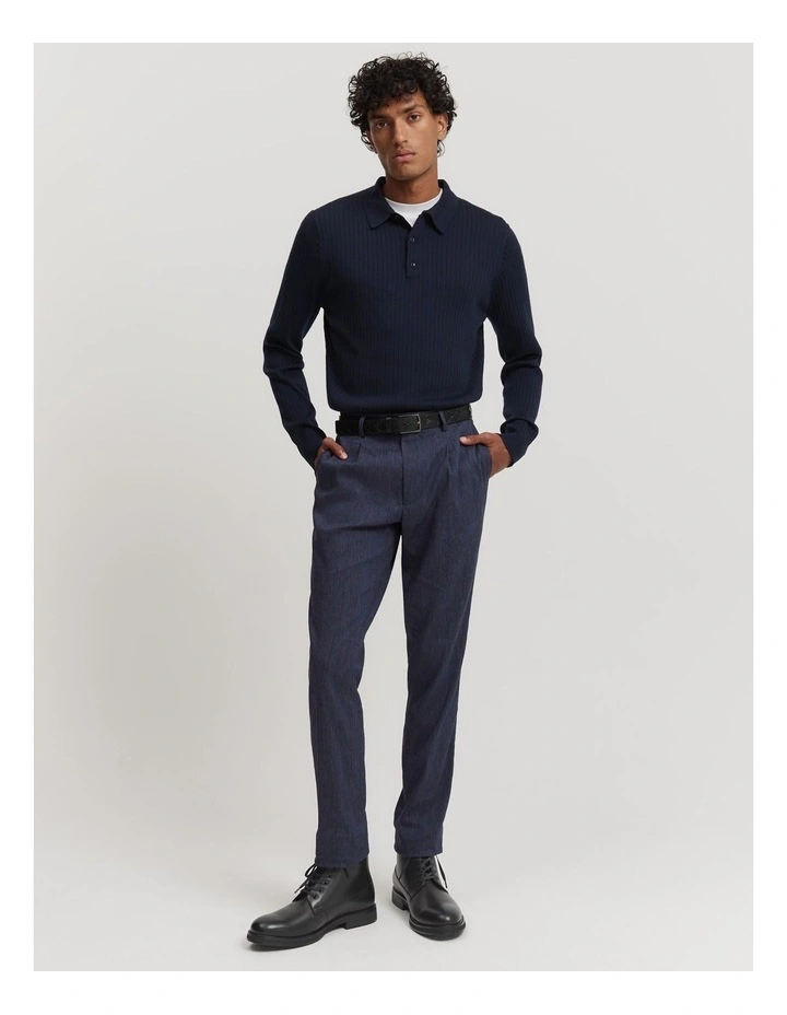 Verified Australian Merino Wool Ribbed Polo in Navy
