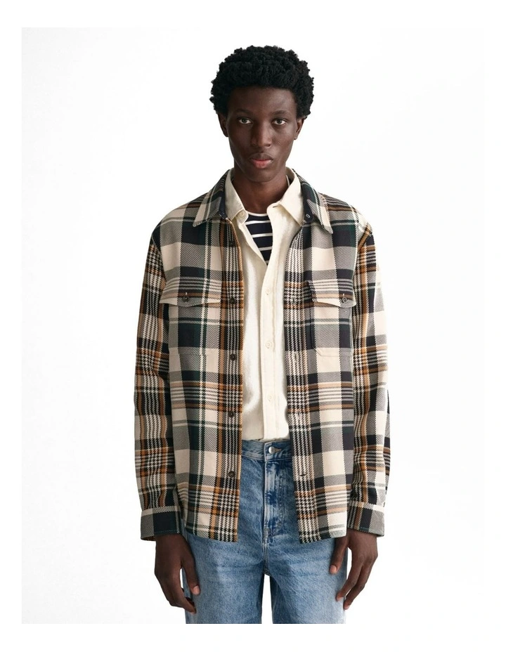 Checked Heavy Twill Overshirt in Putty