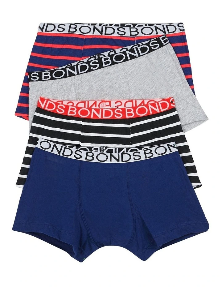 Kids Cotton Trunk 4 Pack in Blue/Red