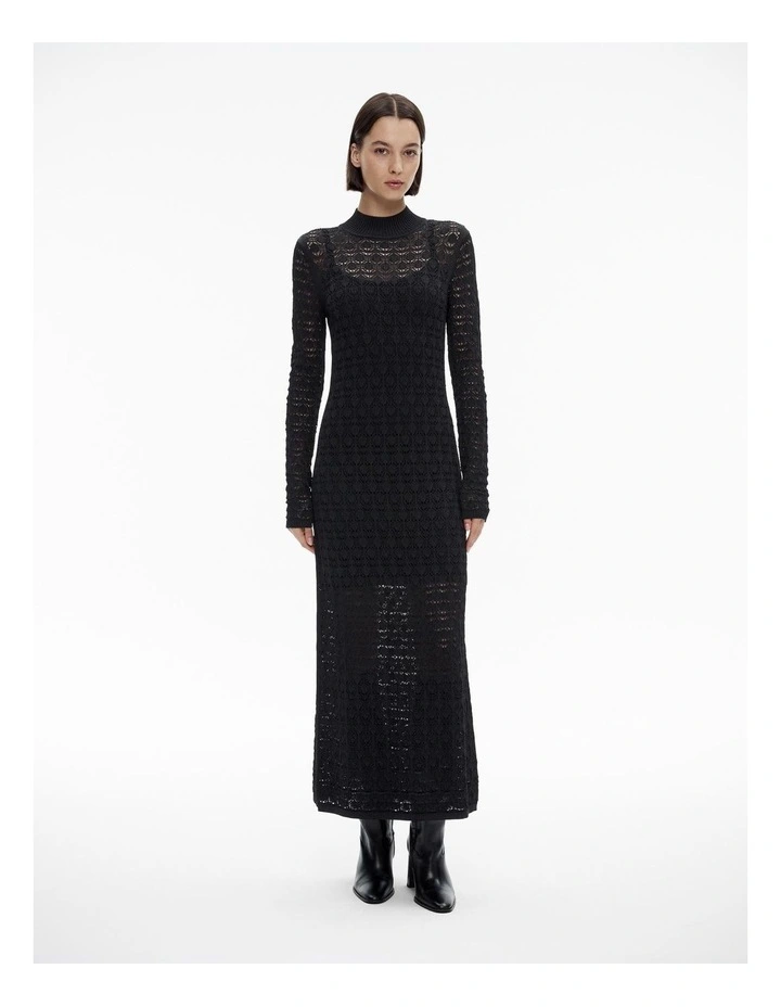 Lace Stitch Knit Dress in Black
