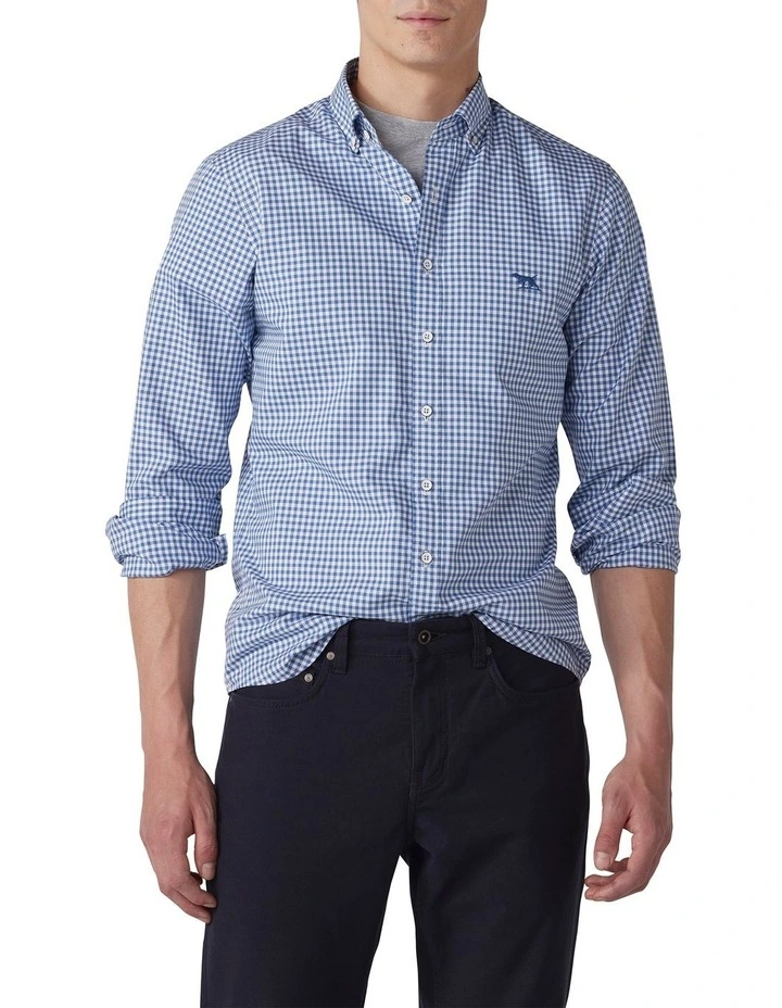 Superfine Gunn Check Oxford Sports Fit Shirt in Sea Blue