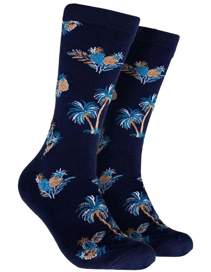 Bamboo Comfort Palms Socks in Navy
