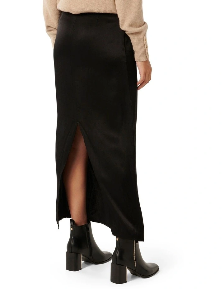 Shae Satin Column Skirt in Black