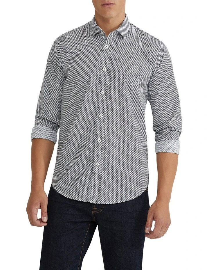 Kenton Printed Cotton Shirt in Blue