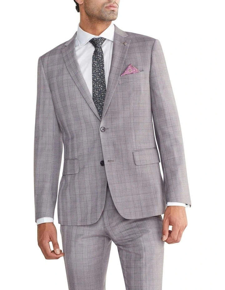 Tailored Glen Check Suit Jacket in Grey