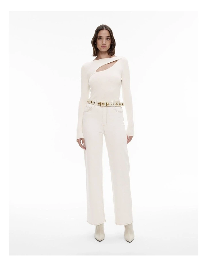 Rib Split Detail Knit Top in Chalk