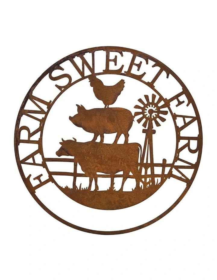 Round Farm Sweet Farm Laser-Cut 60cm Wall Art in Rust