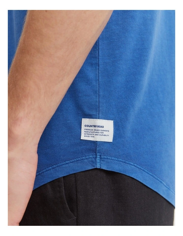 Australian Cotton Longline Garment Dyed T-shirt in Marine Blue
