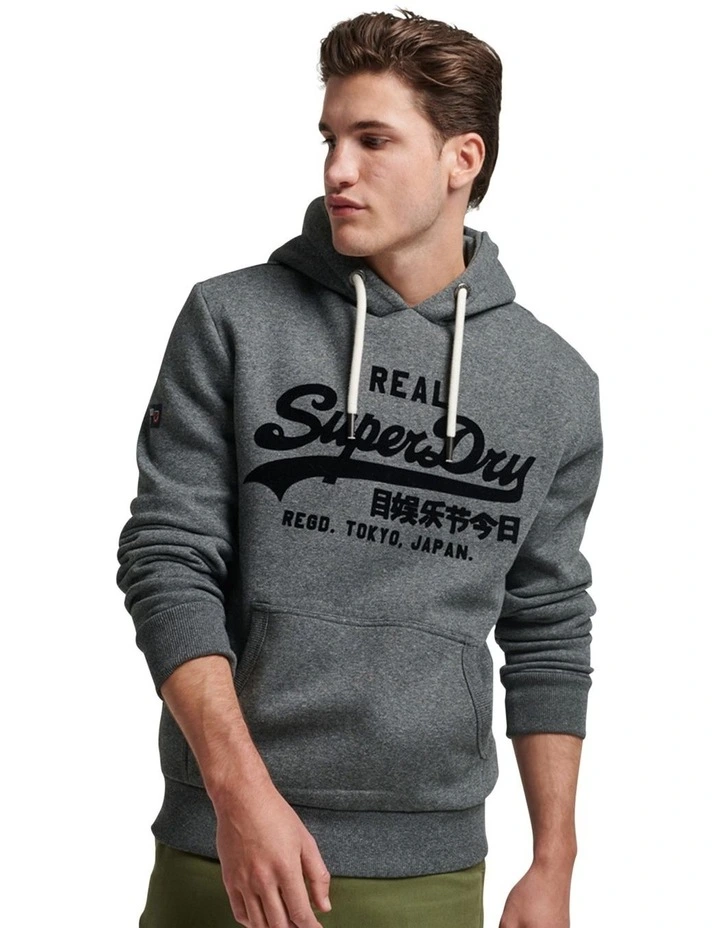 Tonal Vintage Logo Hoodie in Asphalt Grey Grit