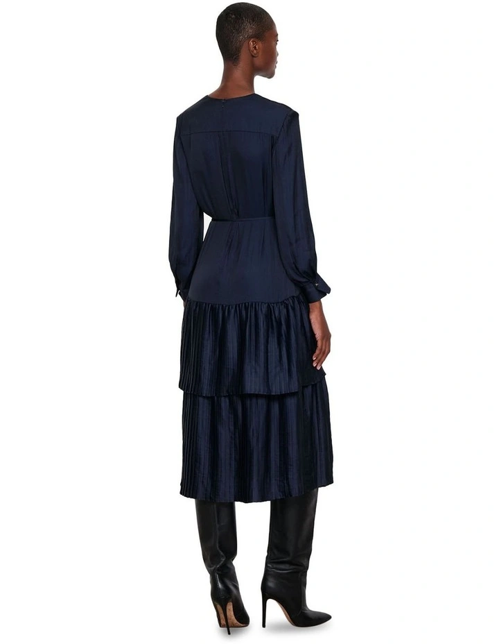 Soft Satin Pleated Midi Dress in Ink