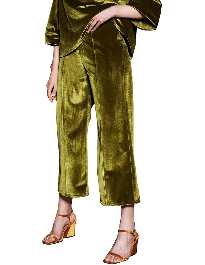 Moss High Waisted Pants in Green Velvet