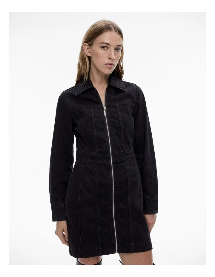 Denim Utility Dress in Washed Black