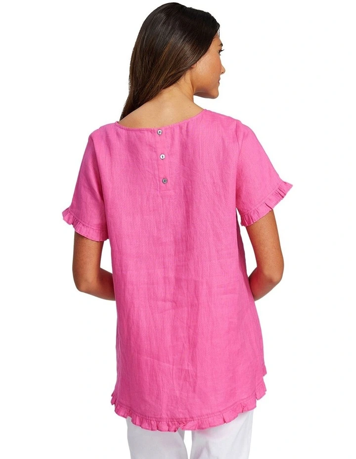 Short Sleeve Frill Hem Top in Bright Pink