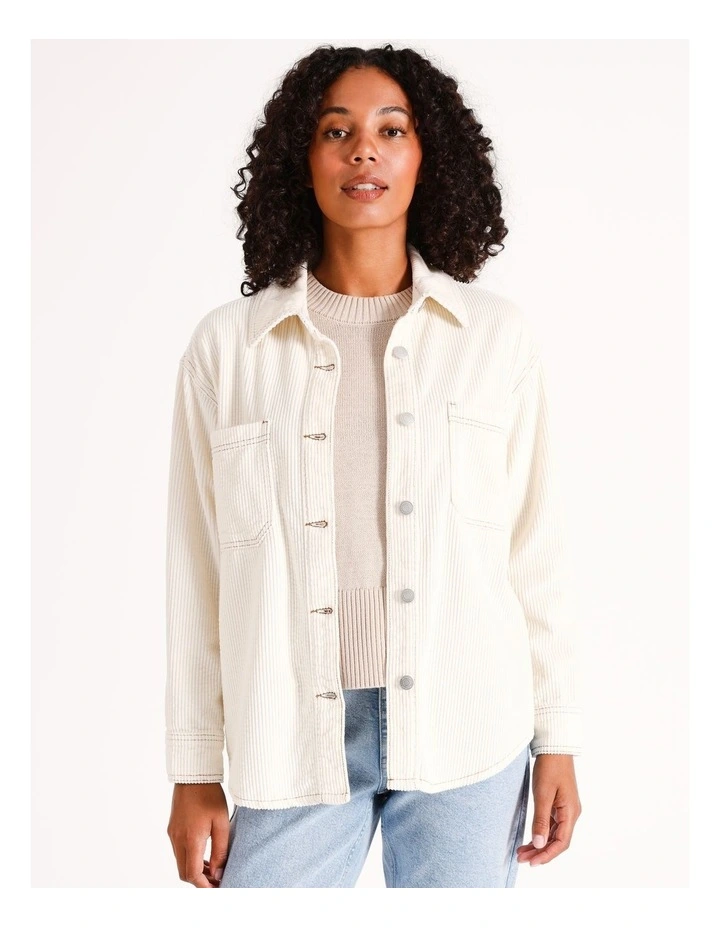 Cord Oversized Shacket in Milk