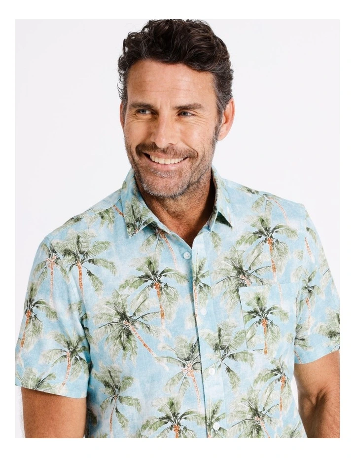 Torquay Short Sleeve Print Shirt in Light Blue