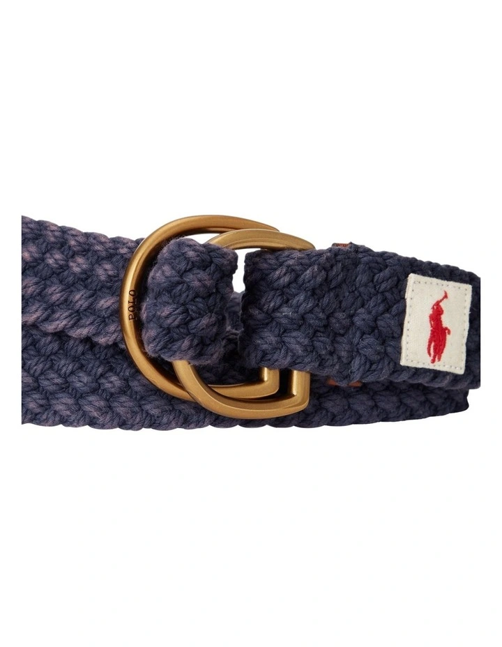 Leather-Trim Cotton Belt in Navy