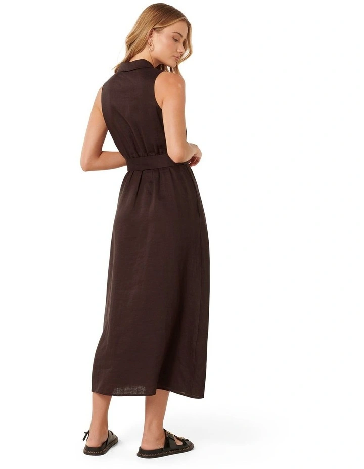 Gabbriette Button Down Midi Dress in Brown