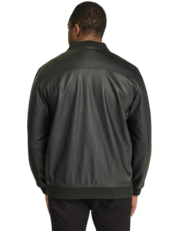 Curtis Faux Leather Bomber in Black