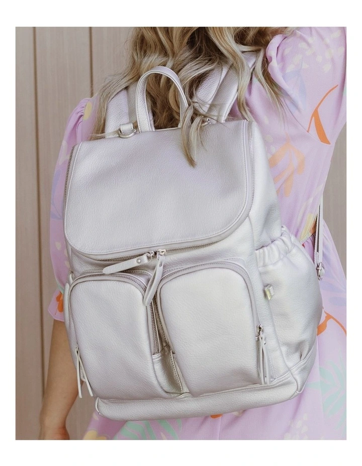 Signature Vegan Leather Nappy Backpack in Metallic Silver Dimple