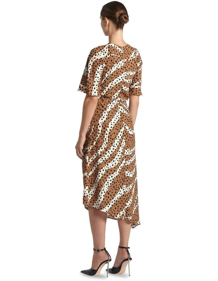 Mixed Animal Draped Midi Dress