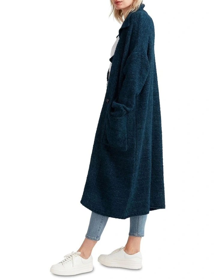 Born To Run Sustainable Sweater Coat in Teal