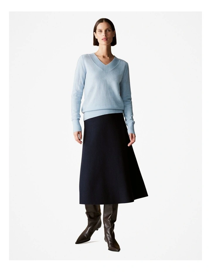 Cashmere Metallic Fleck V Neck Knit in Sky Blue