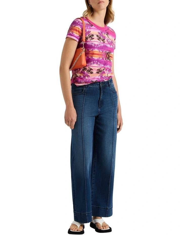 Talk To The Palm Tee in Magenta Multi