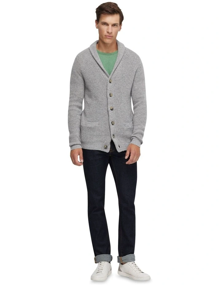 Oscar Wool Rich Knitted Cardigan in Silver