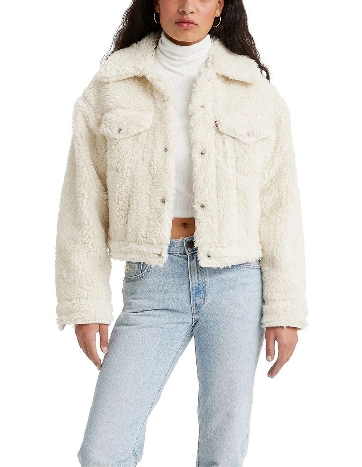 Baby Bubble Sherpa Trucker Jacket in Coconut Milk