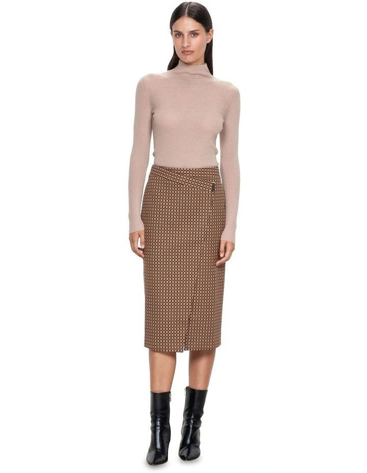 Deco Check Midi Skirt in Camel