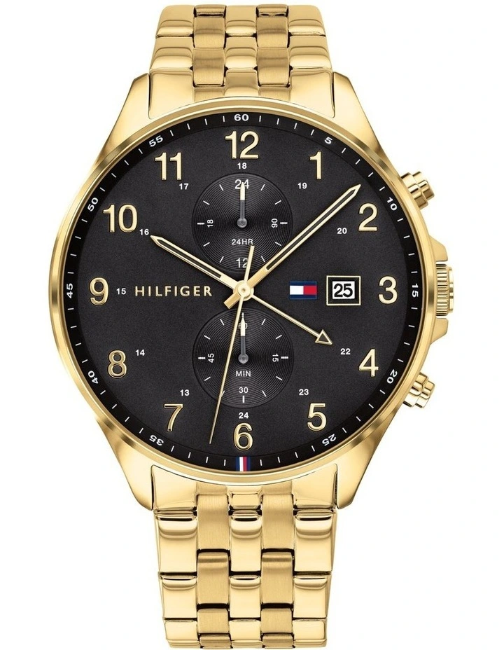 Multi-Function Black Ionic Plated Gold Steel Watch 1791708