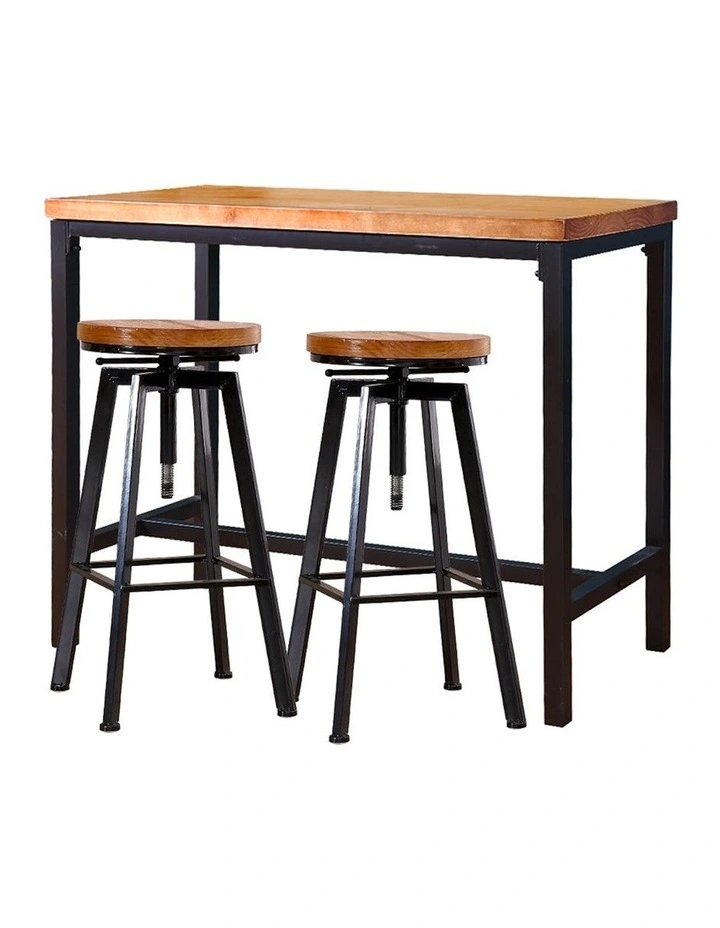 Industrial Wood Chair Set Pub Bar Table Barstools 3 Pieces in Multi