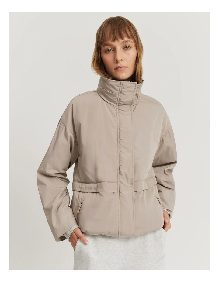 Recycled Polyester Casual Spray Jacket in Sand