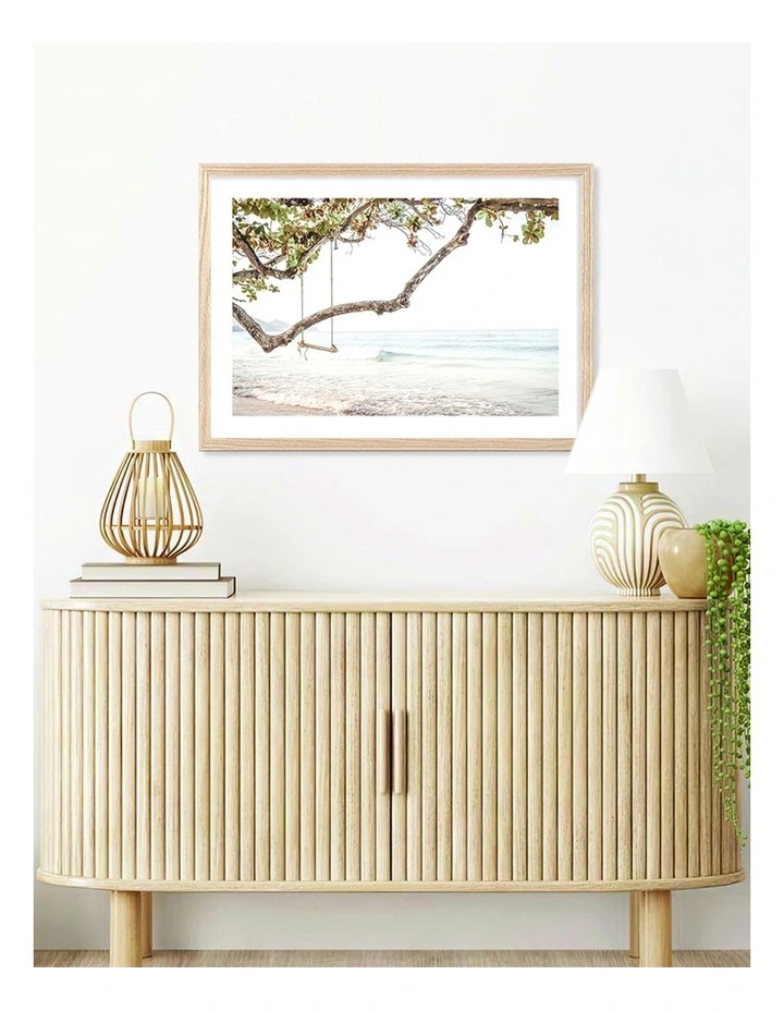 Australian Made Beach Swing Dreams Art Print A2 in Natural Frame
