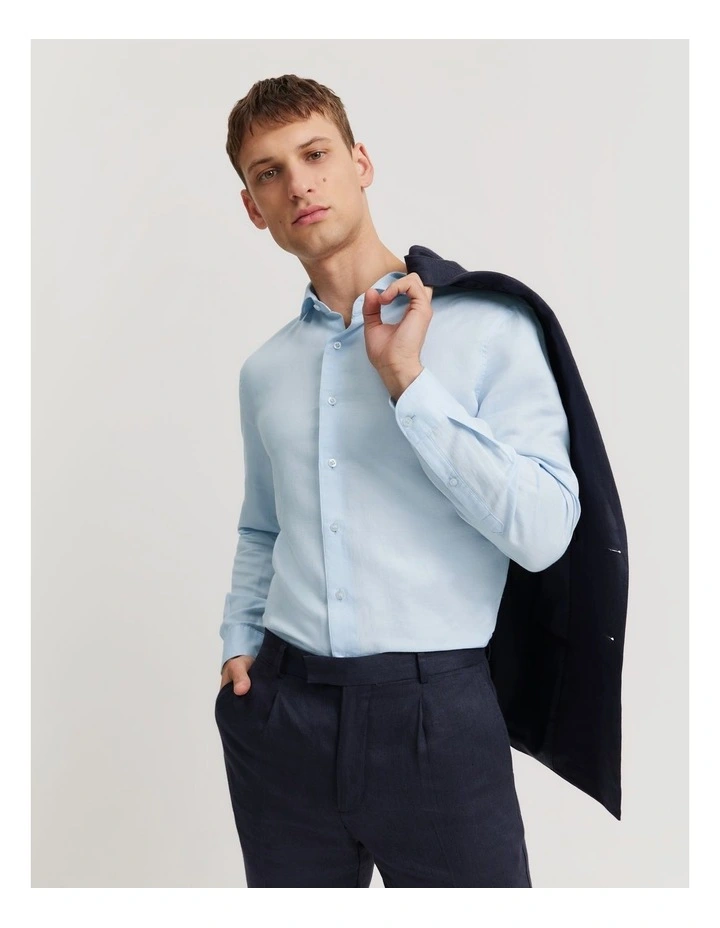Tailored Fit Cotton Linen Shirt in Pale Blue