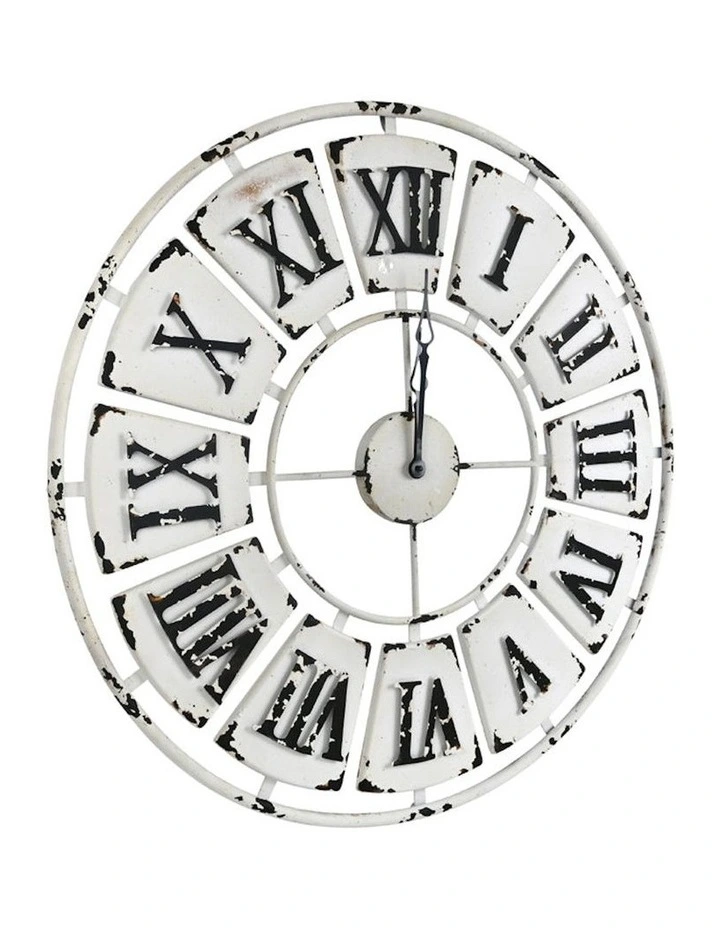 Antique Roman Numeral Round 84cm Wall Clock in Distressed White