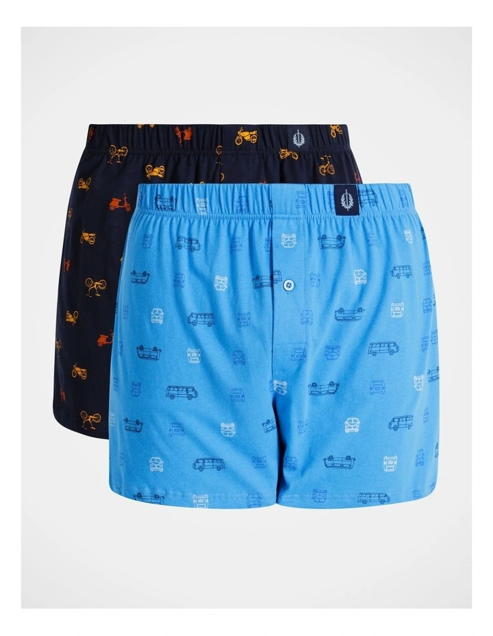 2 Pack Loose Knit Boxer Shorts Transport Me in Navy/Mid Blue