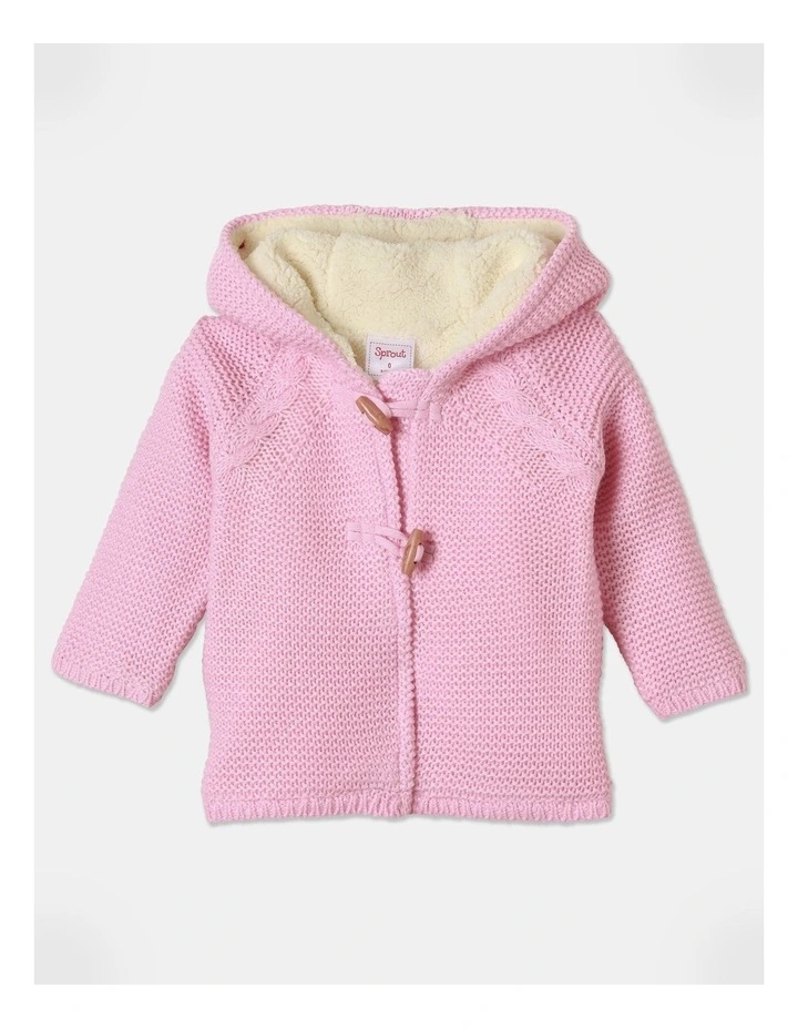 Sherpa Lined Duffle Hooded Cardigan in Pink