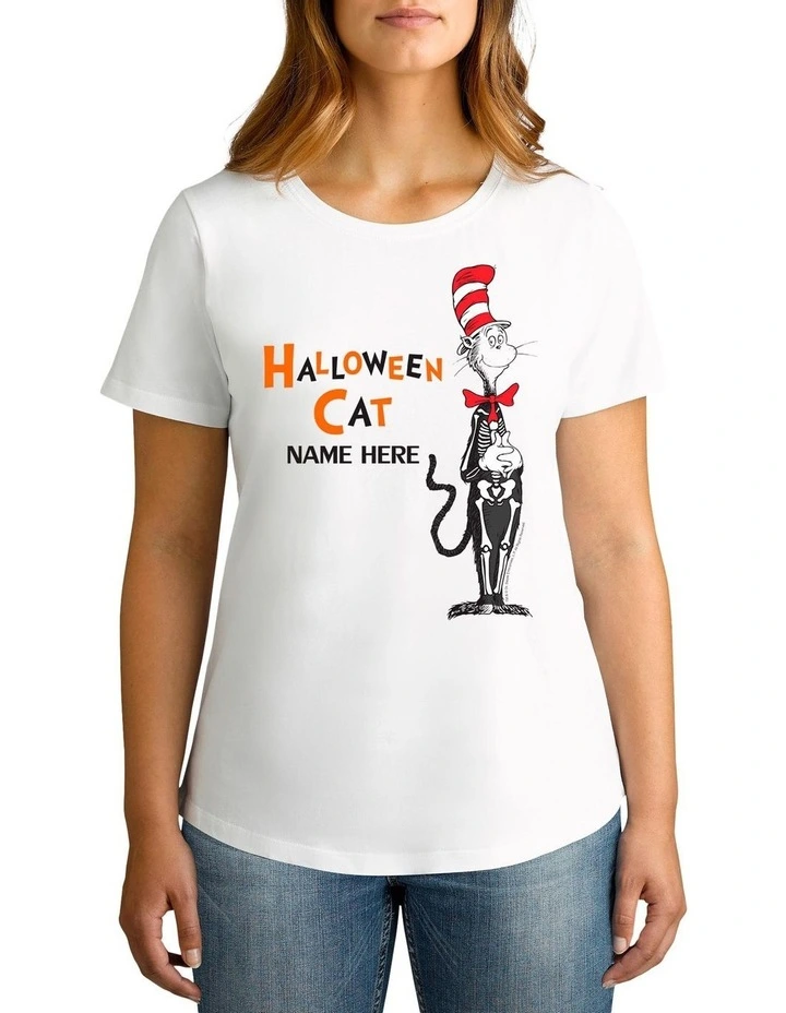 Women's Dr Seuss Halloween Cat Personalised Cotton T-Shirt